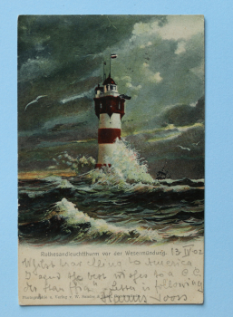 Postcard PC Bremen 1902 Rothesand Lighthouse Weser Town architecture